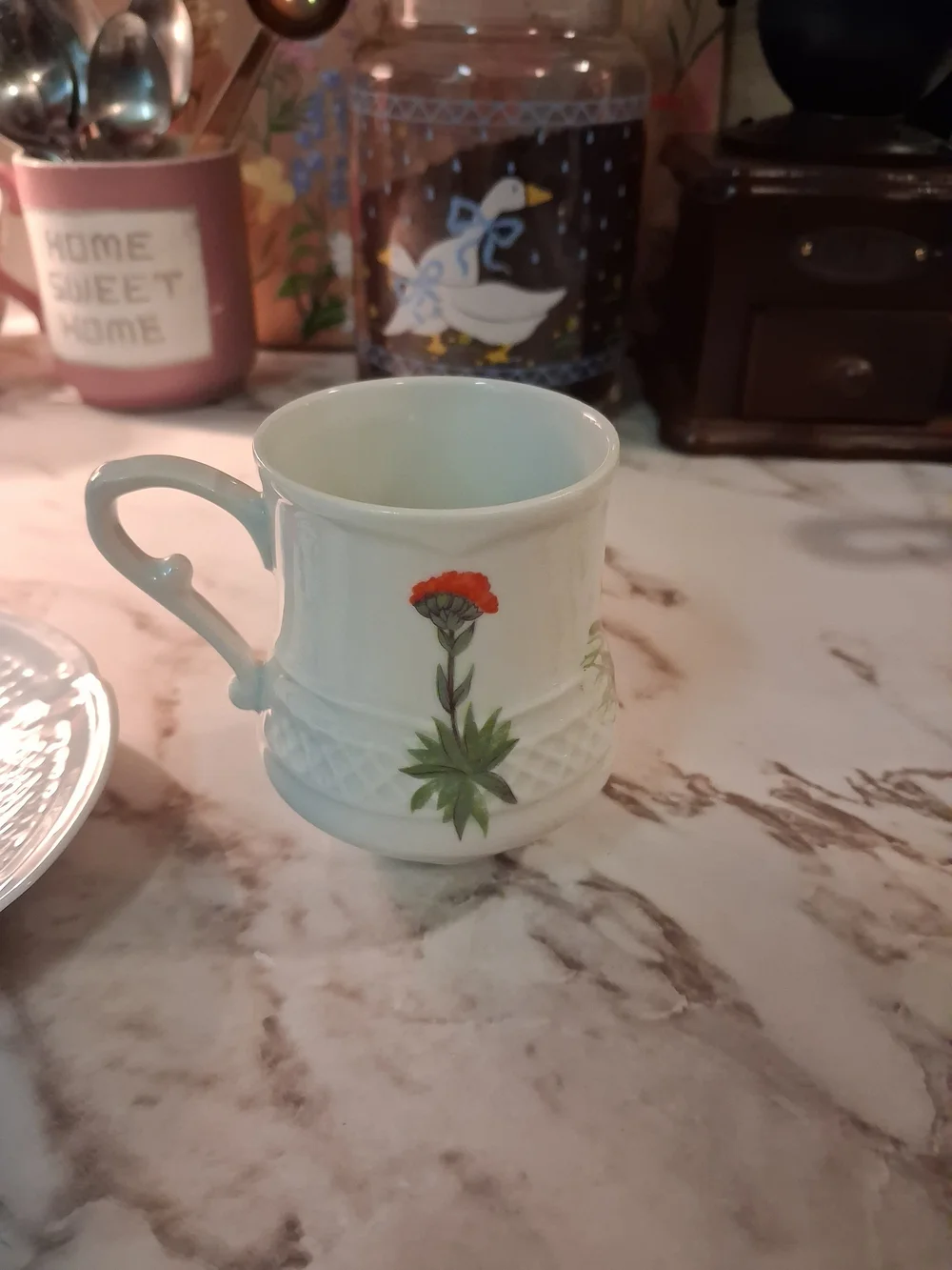 ☕️French Vintage Porcelain Demitasse Cup and Saucer- Unusual Floral Design💐